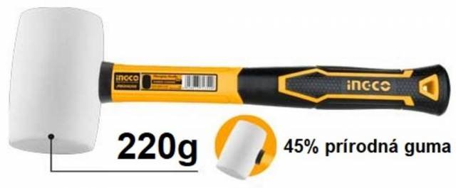 INGCO Kladivo gumové 220g biele INGCO sklolaminátová násada KLC
